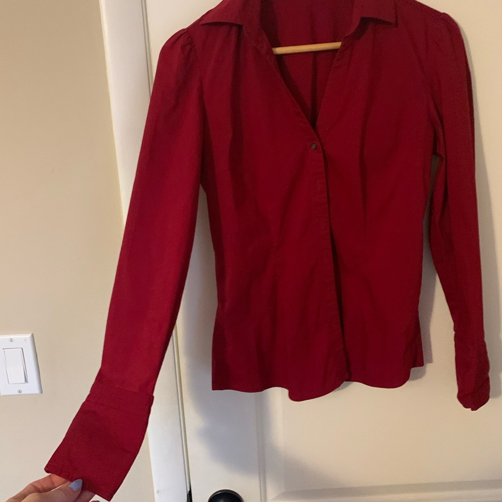 Red button down shirt